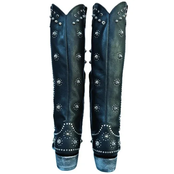 OLD GRINGO Kellie 18” L3095-1 Studded Knee High Cowboy Western Black Boots - Picture 4 of 7